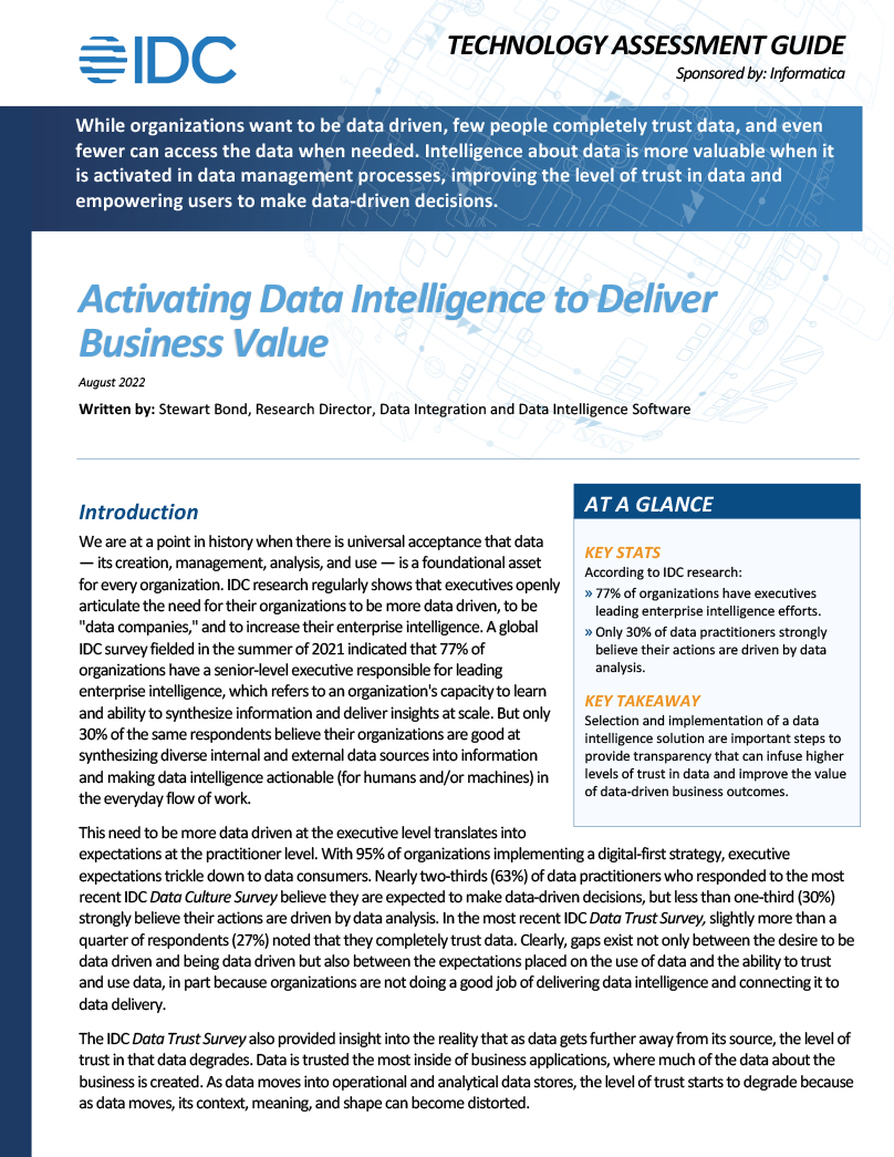 IDC Activating Data Intelligence to Deliver Business Value