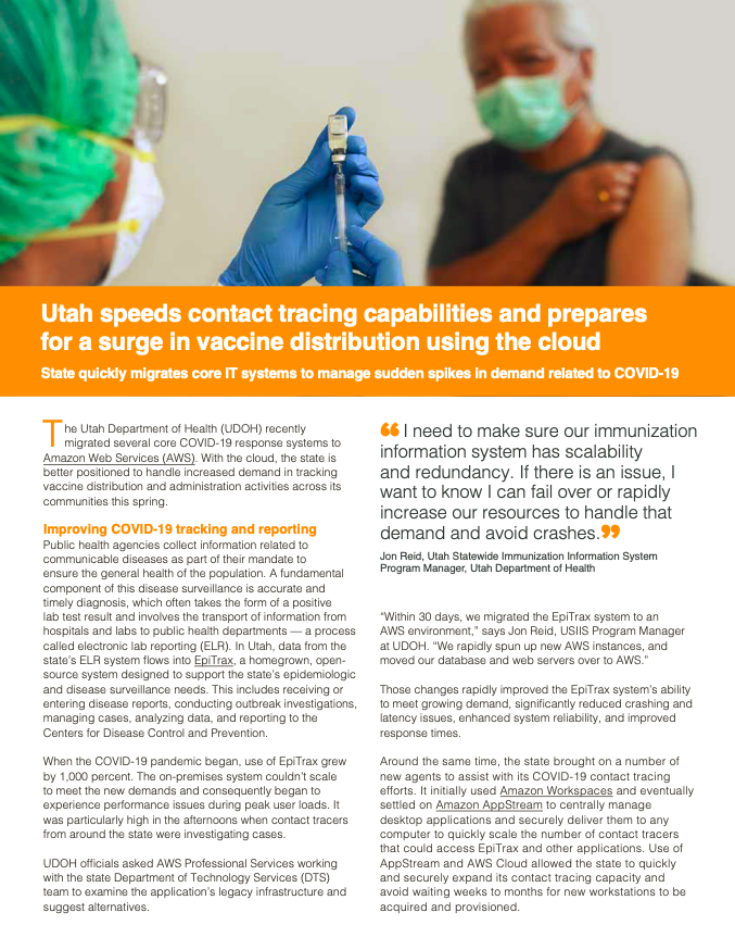 Utah speeds contact tracing capabilities and prepares for a surge in vaccine distribution using the cloud