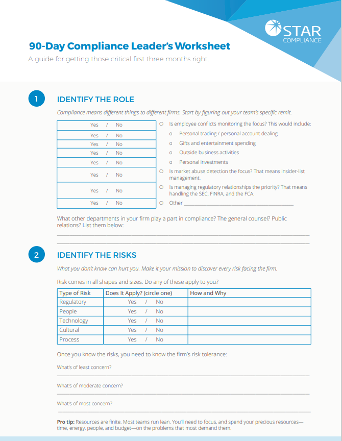 90-Day Compliance Leader’s Worksheet