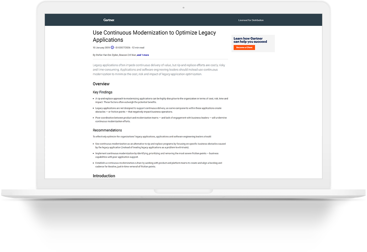 Gartner® Report: Use Continuous Modernization to Optimize Legacy Applications