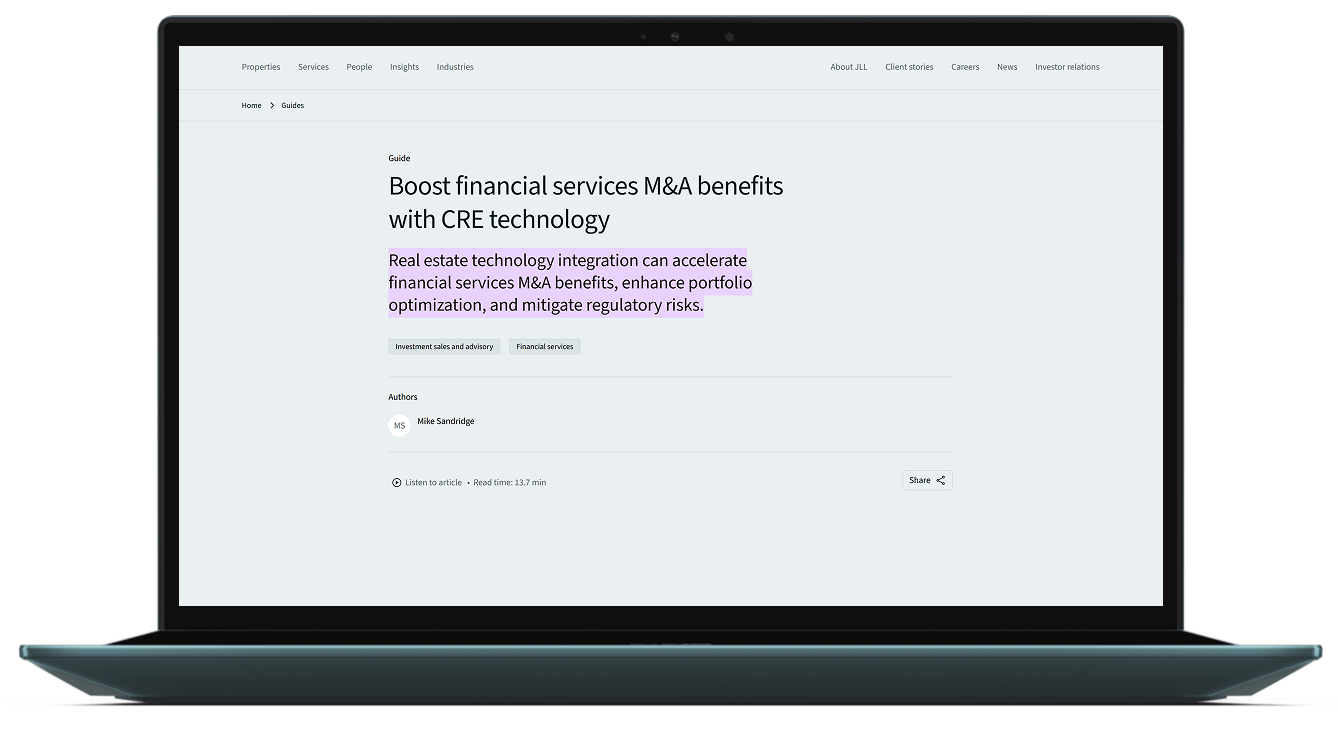 Boost financial services M&A benefits with CRE technology