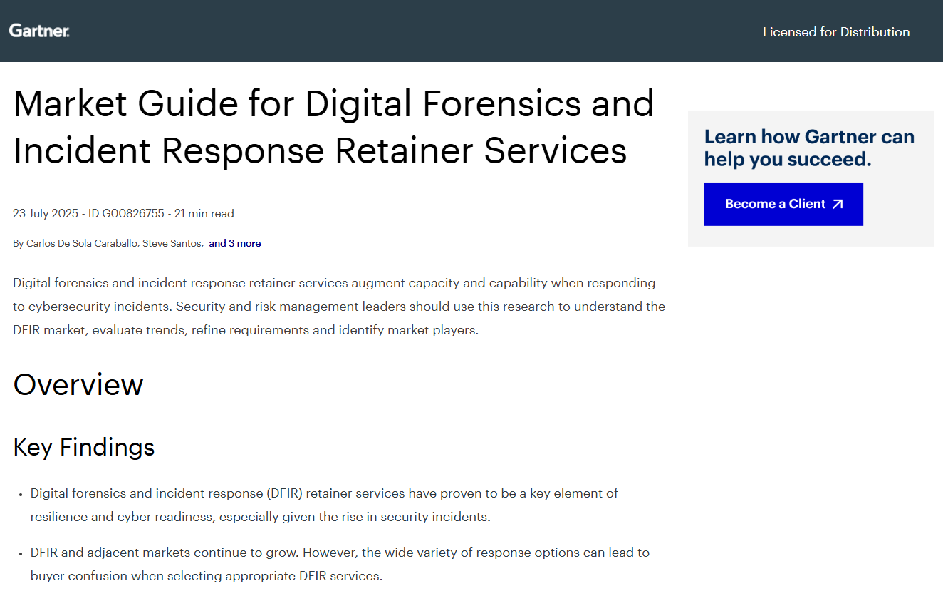 Gartner Market Guide for DFIR Retainer Services