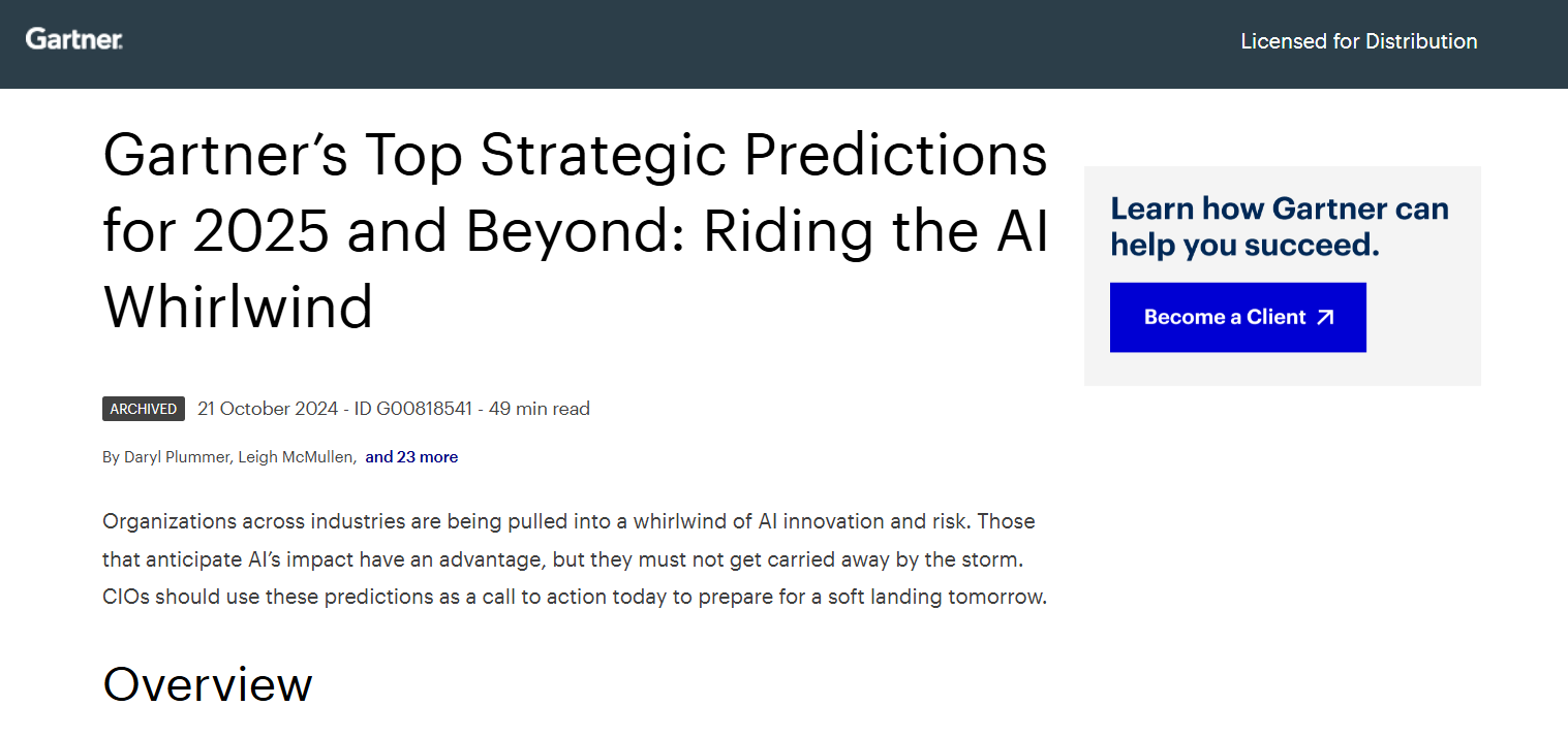 Gartner’s Top Strategic Predictions for 2025 and Beyond: Riding the AI Whirlwind