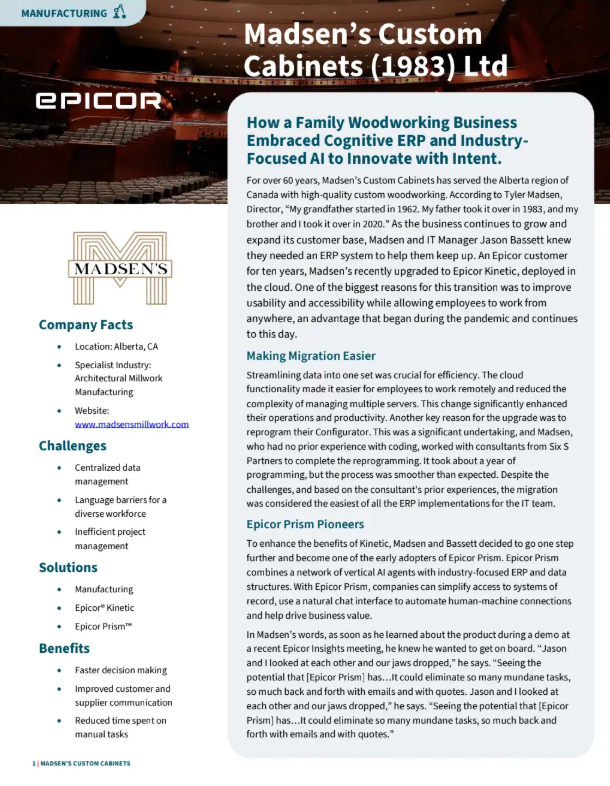 Madsen’s Custom Cabinets: AI-Powered ERP Case Study